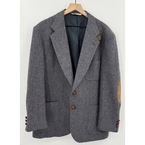 Vintage Stafford Sport Coat Mens 44R Blue Wool Elbow‎ Patch Blazer Jacket USA